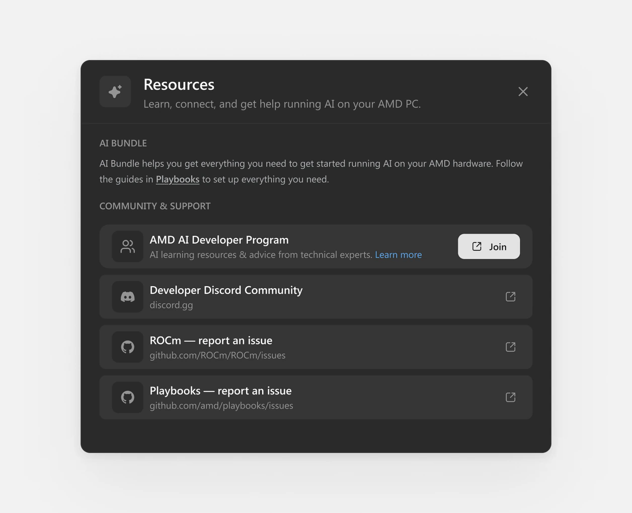 AI Resources panel