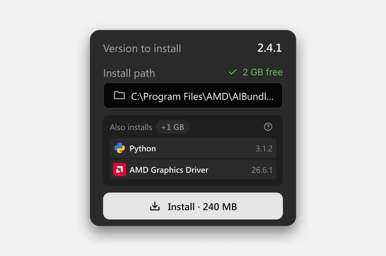 Individual install menu listing the dependencies it also installs