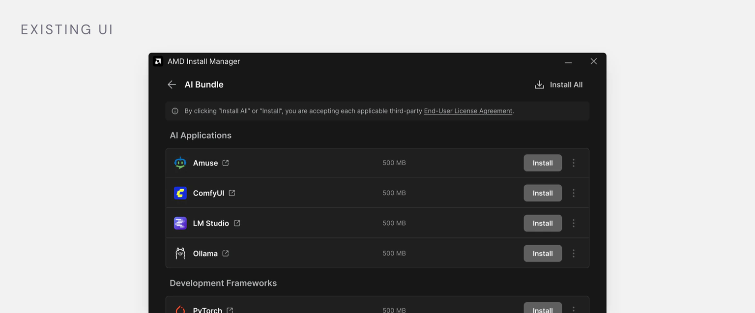 The existing AI Bundle software catalog in Install Manager