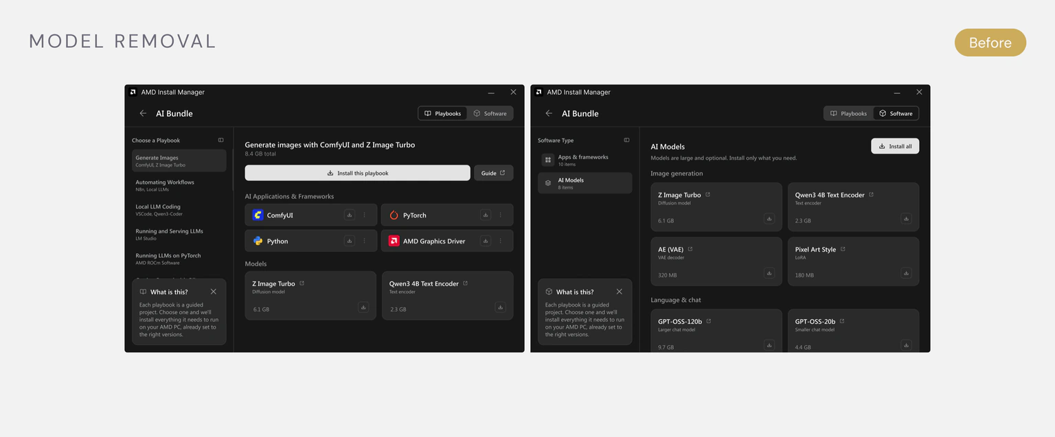 Playbooks and Software views with model cards