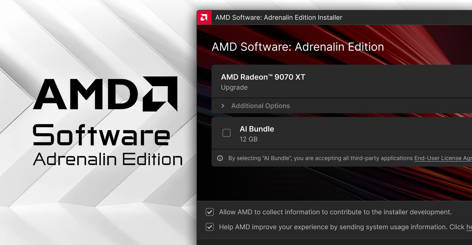 AMD Software: Adrenalin Edition and its installer, where AI Bundle is offered