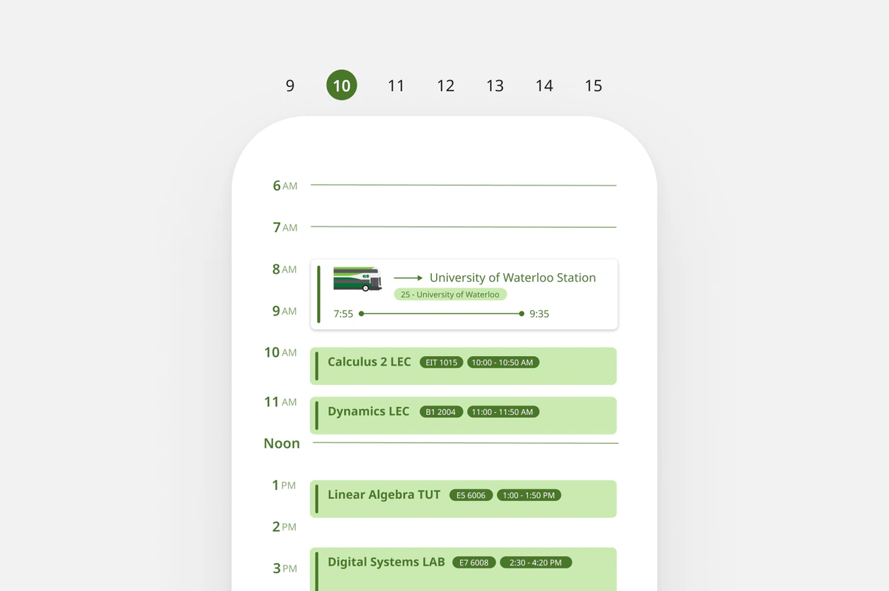 A weekly bus plan built from an imported class calendar