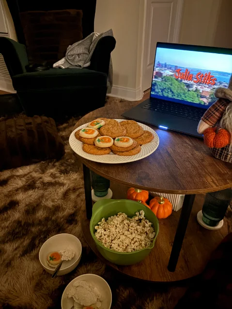 Binge watching movies with friends