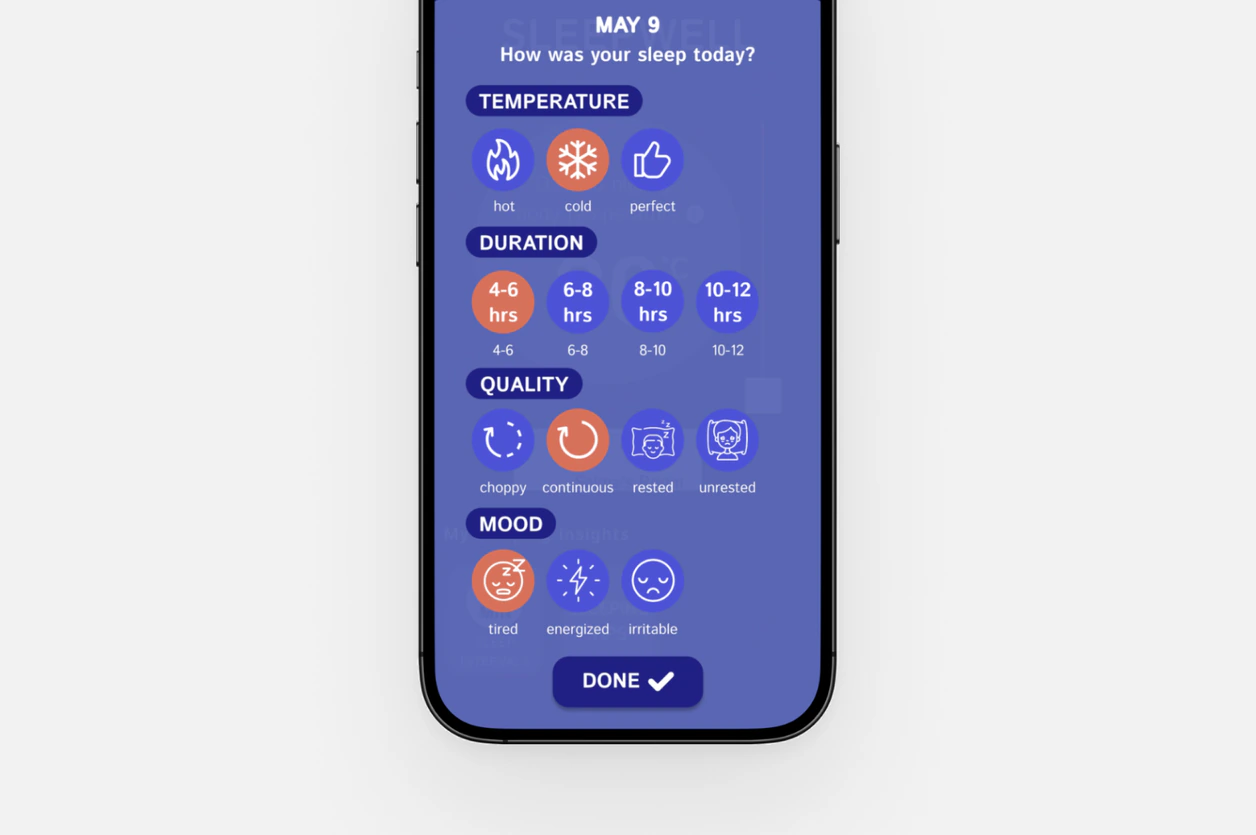 Logging sleep quality from the home screen