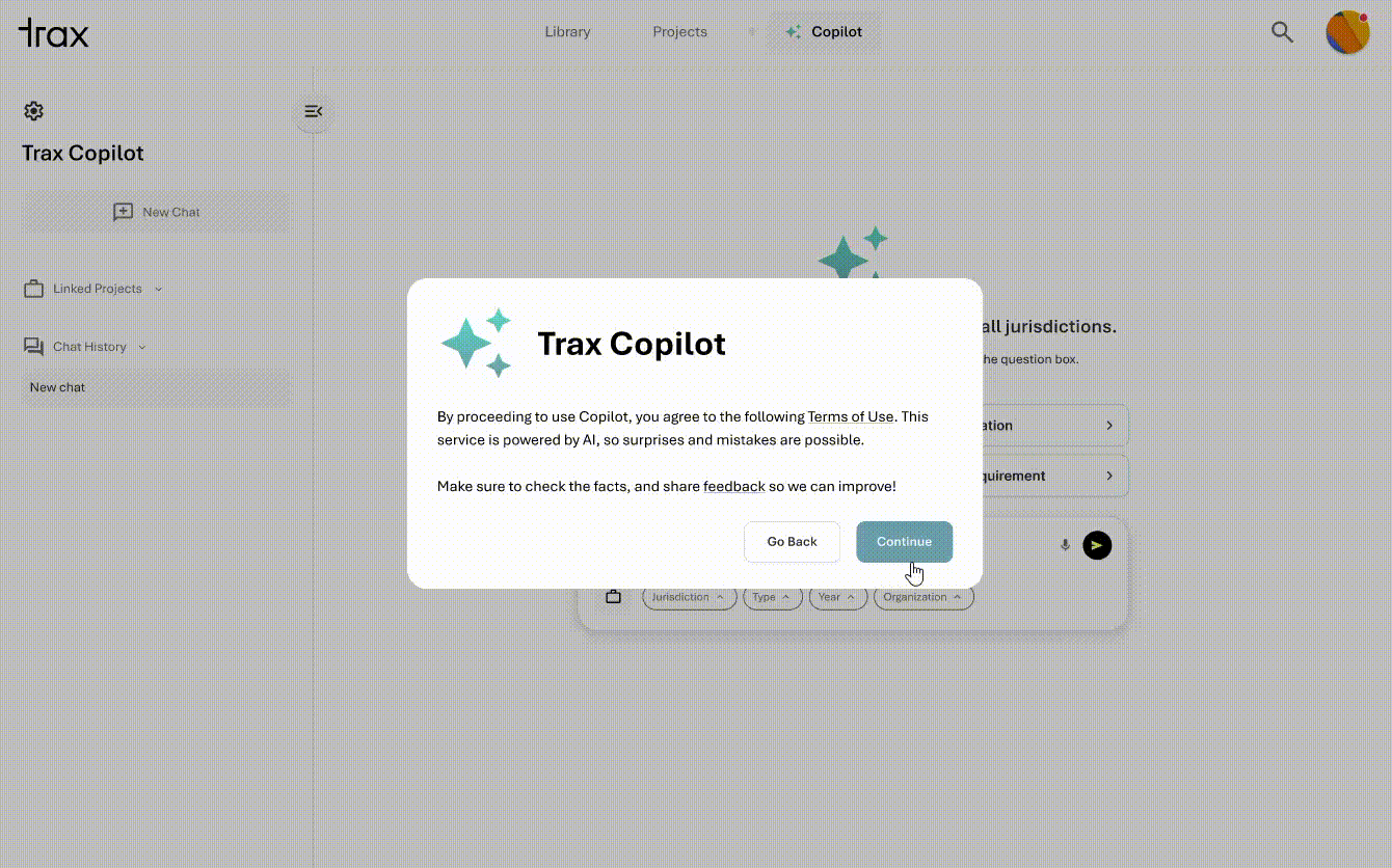 Final Copilot walkthrough: navigation, suggested prompts, filters, response, citations and project integration