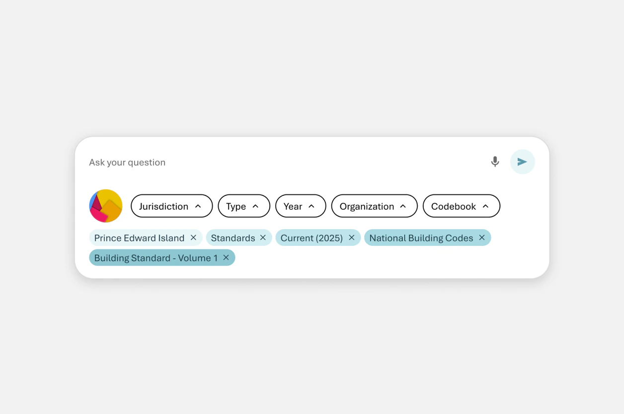 Selected filters kept as editable pills below the question box